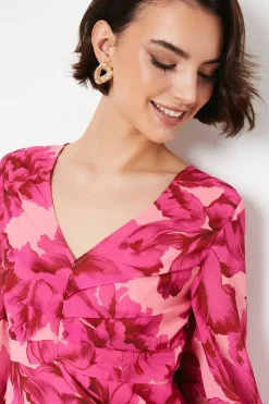 Leaf Print Corsage Tiered Mini Dress