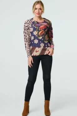 Leaf Print Drop Shoulder Jumper