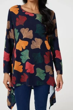 Leaf Print High Low Tunic Top