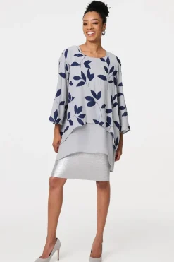 Leaf Print Longline Layered Tunic Blouse