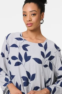 Leaf Print Longline Layered Tunic Blouse