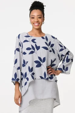 Leaf Print Longline Layered Tunic Blouse