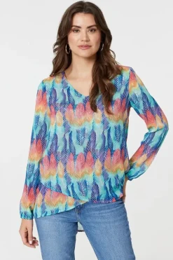 Leaf Print Long Sleeve Layered Hem Top