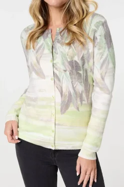 Leaf Print Long Sleeve Slim Cardigan