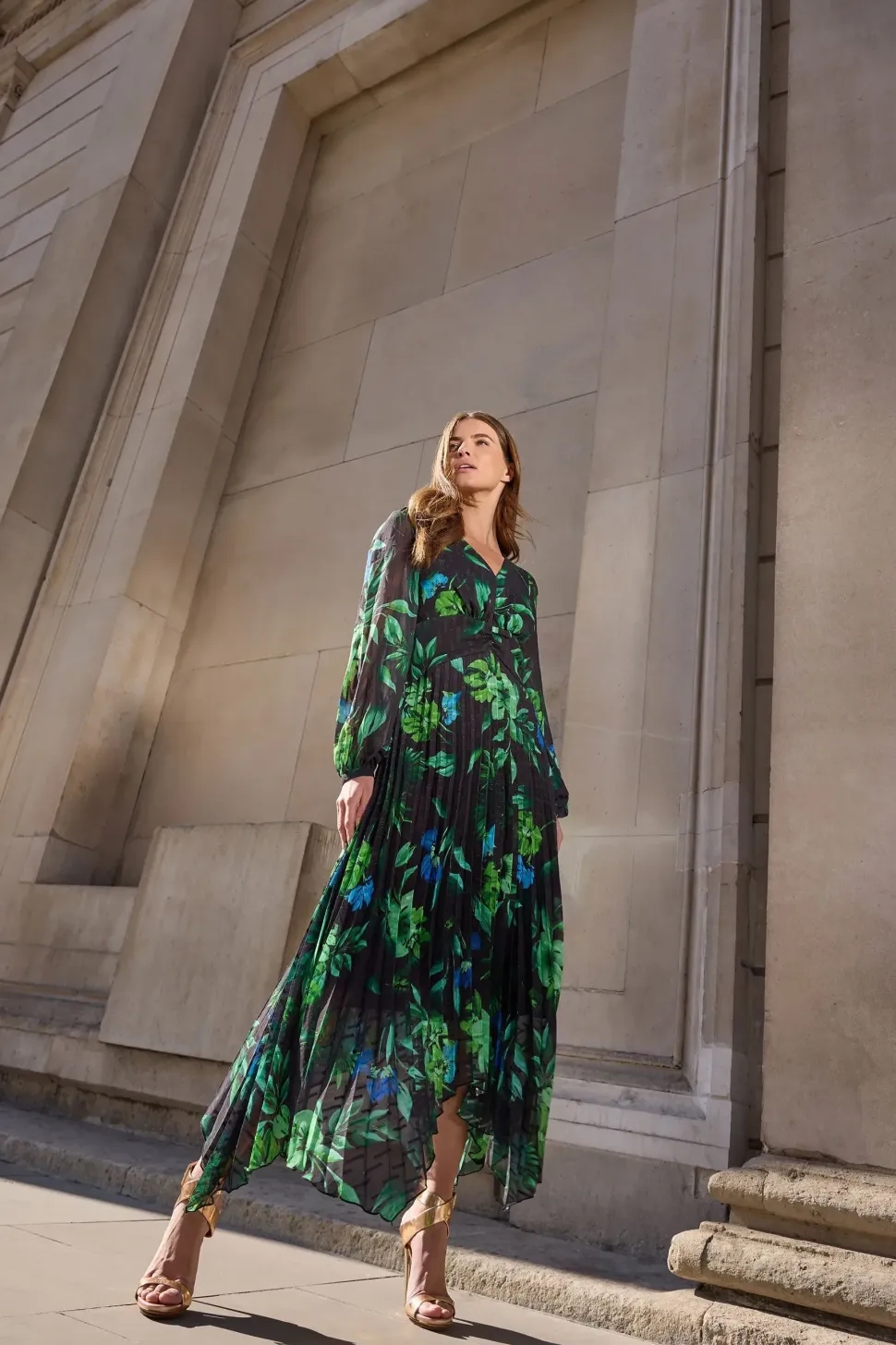 Leaf Print Pleated Dress