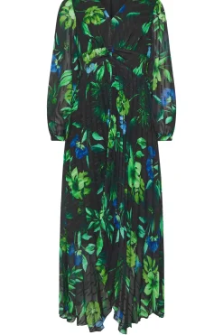 Leaf Print Pleated Dress