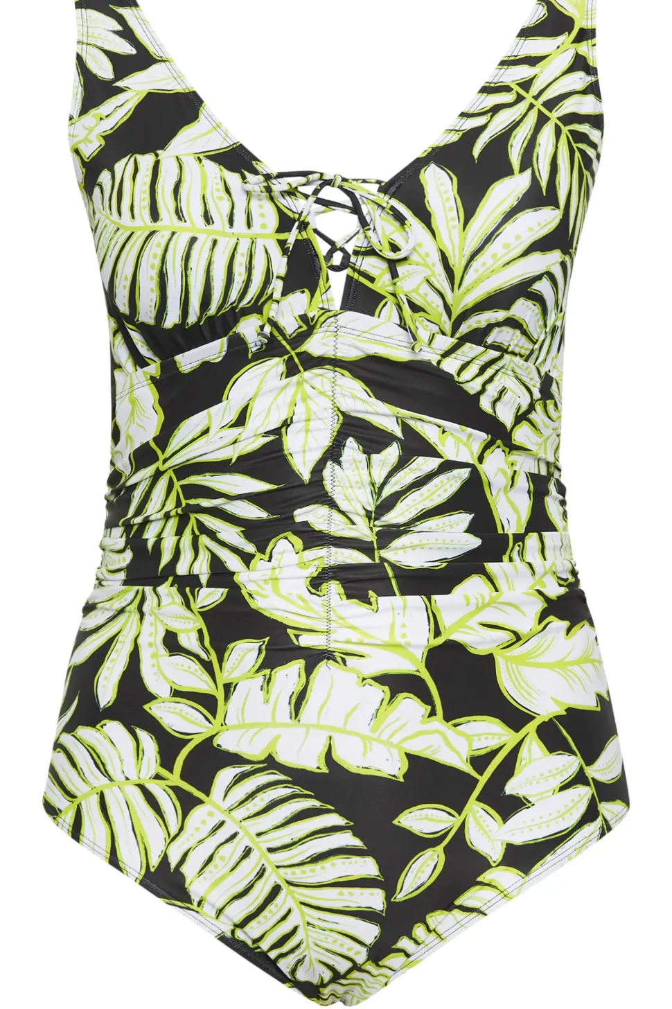Leaf Print Plunge Tummy Control Swimsuit