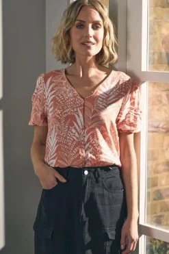 Leaf Print Puff 1/2 Sleeve Blouse