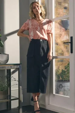 Leaf Print Puff 1/2 Sleeve Blouse
