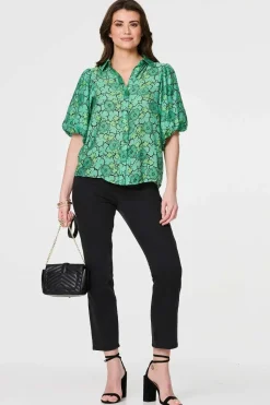 Leaf Print 1/2 Puff Sleeve Blouse
