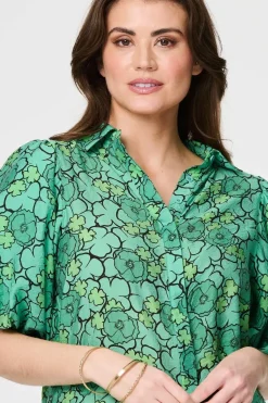 Leaf Print 1/2 Puff Sleeve Blouse