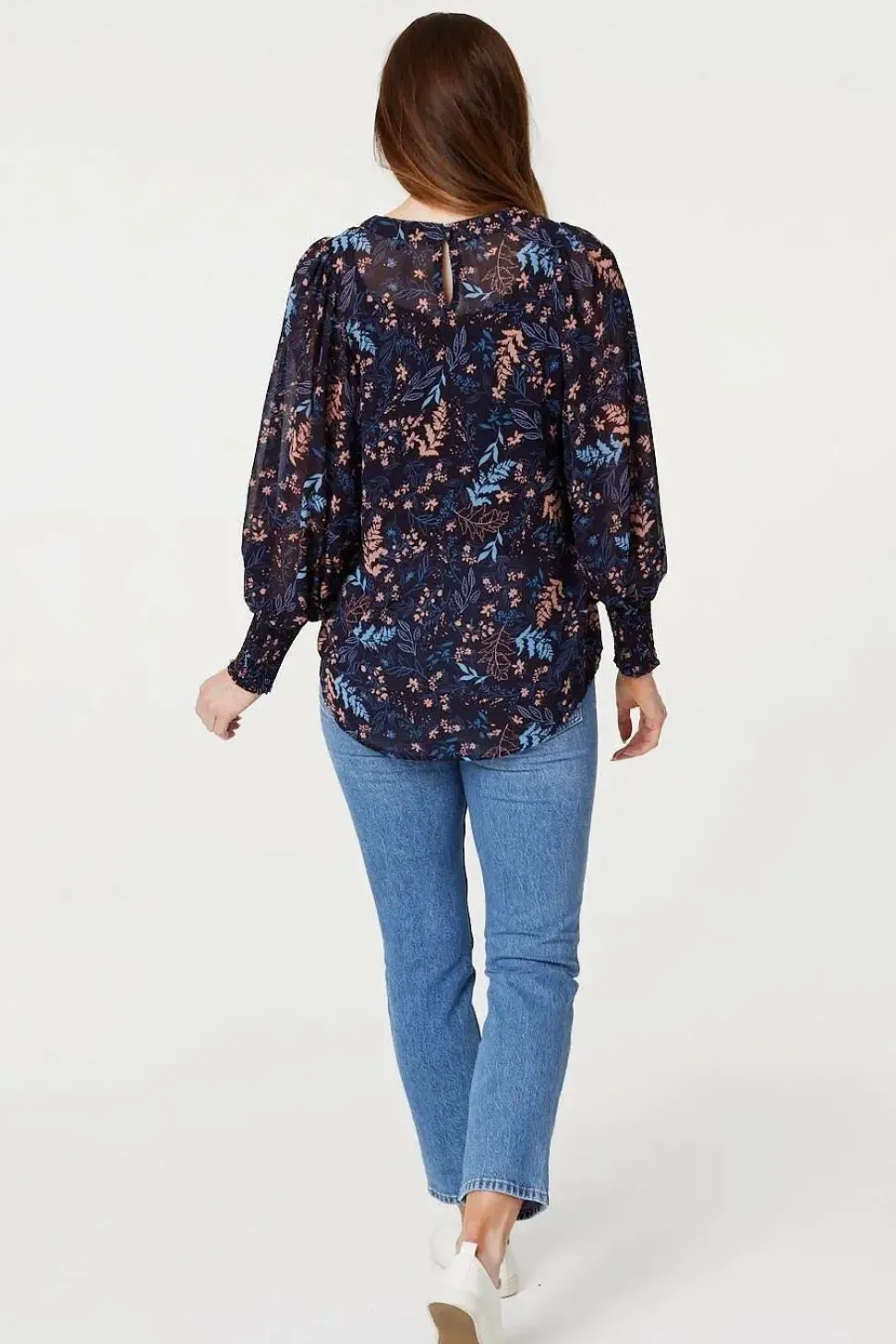 Leaf Print Semi Sheer Blouse