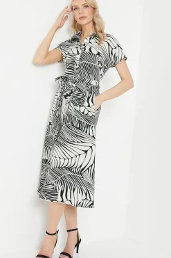 Leaf Print Shirt Midi Dress