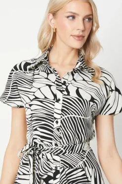 Leaf Print Shirt Midi Dress