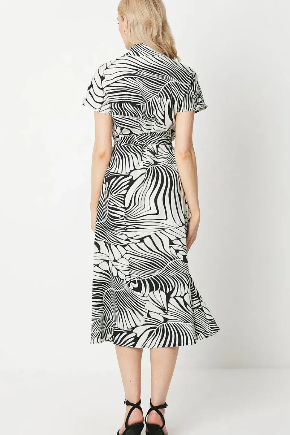Leaf Print Shirt Midi Dress