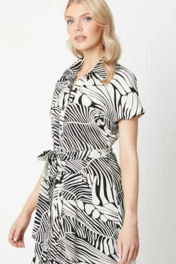 Leaf Print Shirt Midi Dress