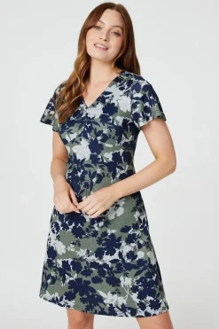 Leaf Print Short Skater Dress