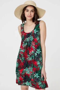 Leaf Print Sleeveless Tunic Dress