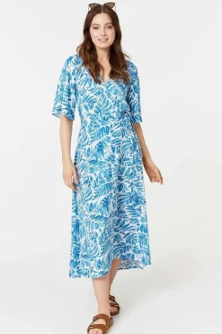 Leaf Print 1/2 Sleeve Wrap Dress