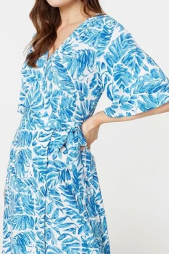 Leaf Print 1/2 Sleeve Wrap Dress