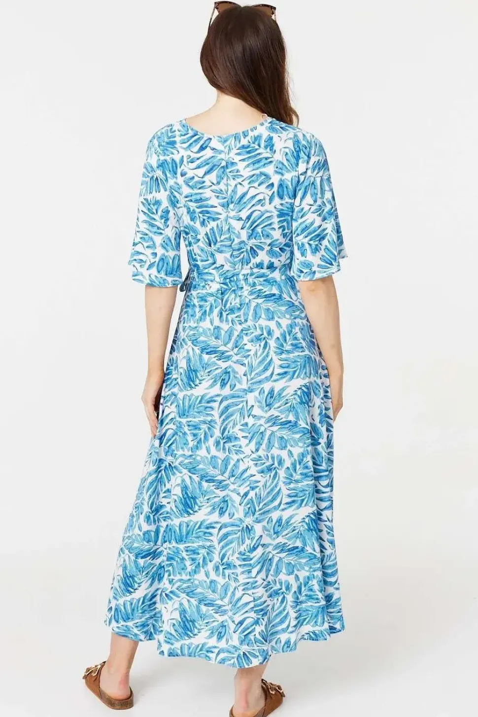 Leaf Print 1/2 Sleeve Wrap Dress