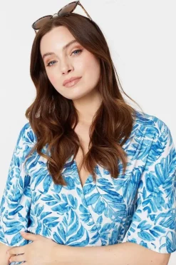 Leaf Print 1/2 Sleeve Wrap Dress