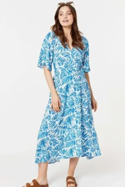 Leaf Print 1/2 Sleeve Wrap Dress