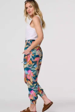 Leaf Print Tassel Pocket Harem Pants