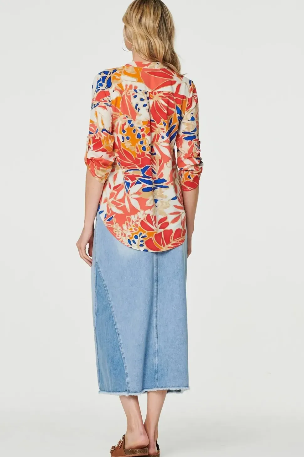 Leaf Print V-Neck 3/4 Sleeve Blouse