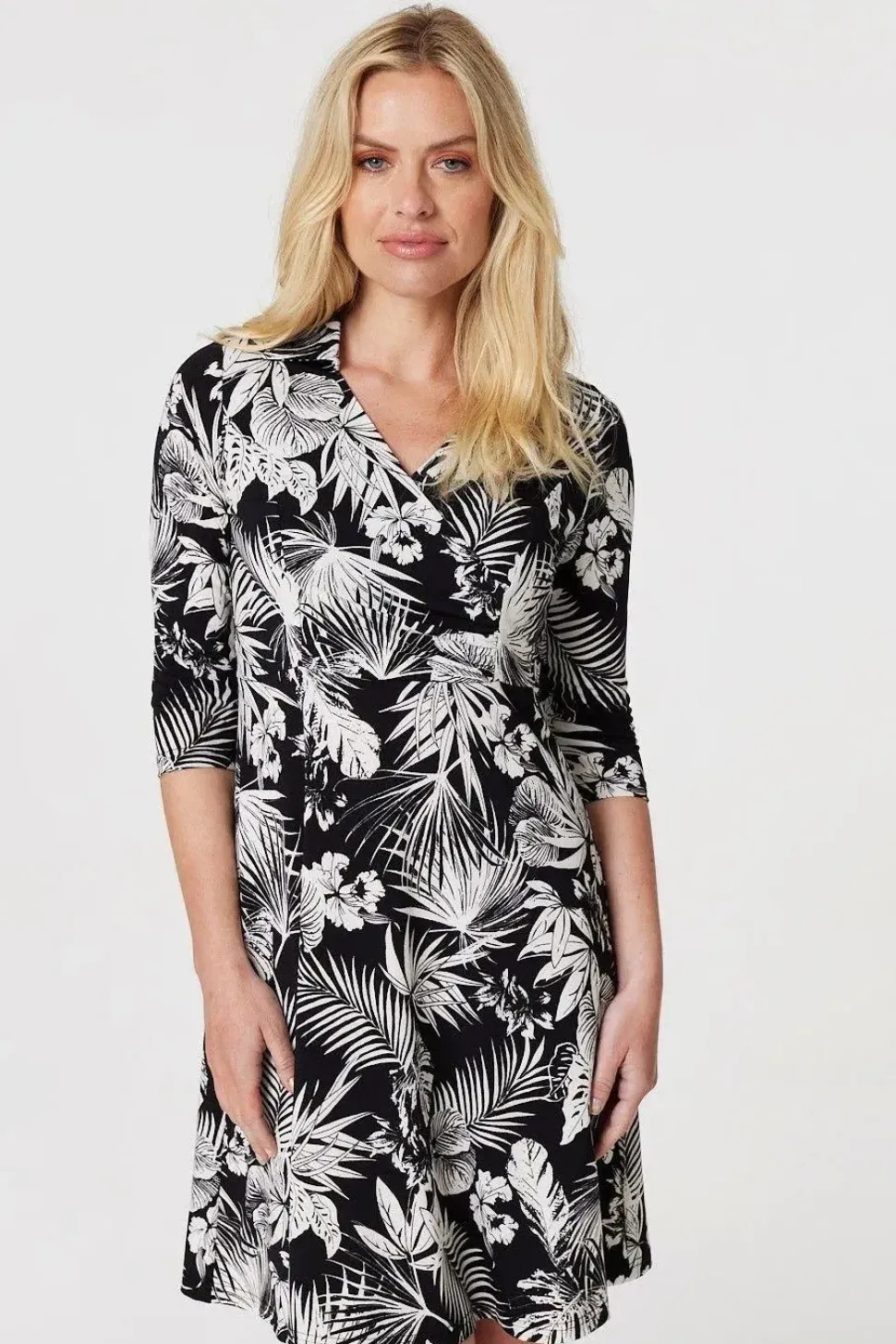 Leaf Print Wrap Front Shirt Dress