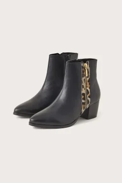 Leather Animal Trim Ankle Boots