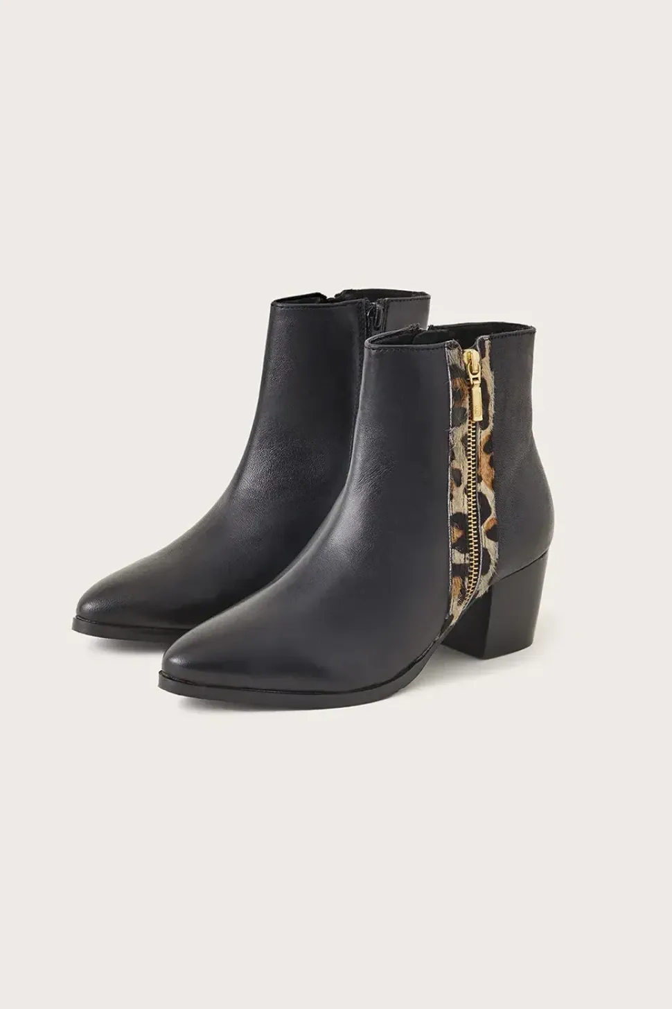 Leather Animal Trim Ankle Boots