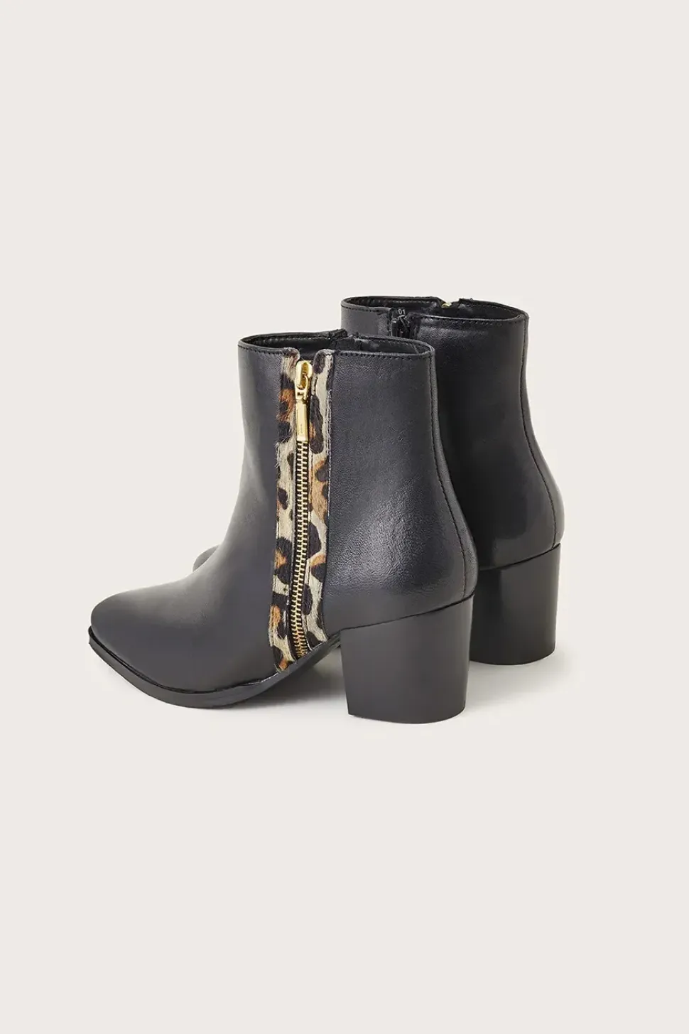 Leather Animal Trim Ankle Boots