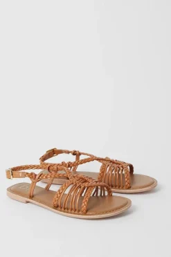 Leather Josie Lattice Flat Sandals