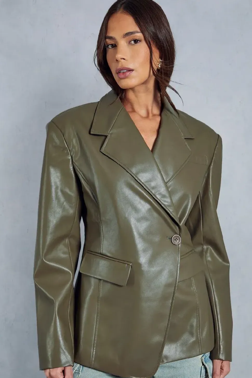 Leather Look Asymmetric Blazer