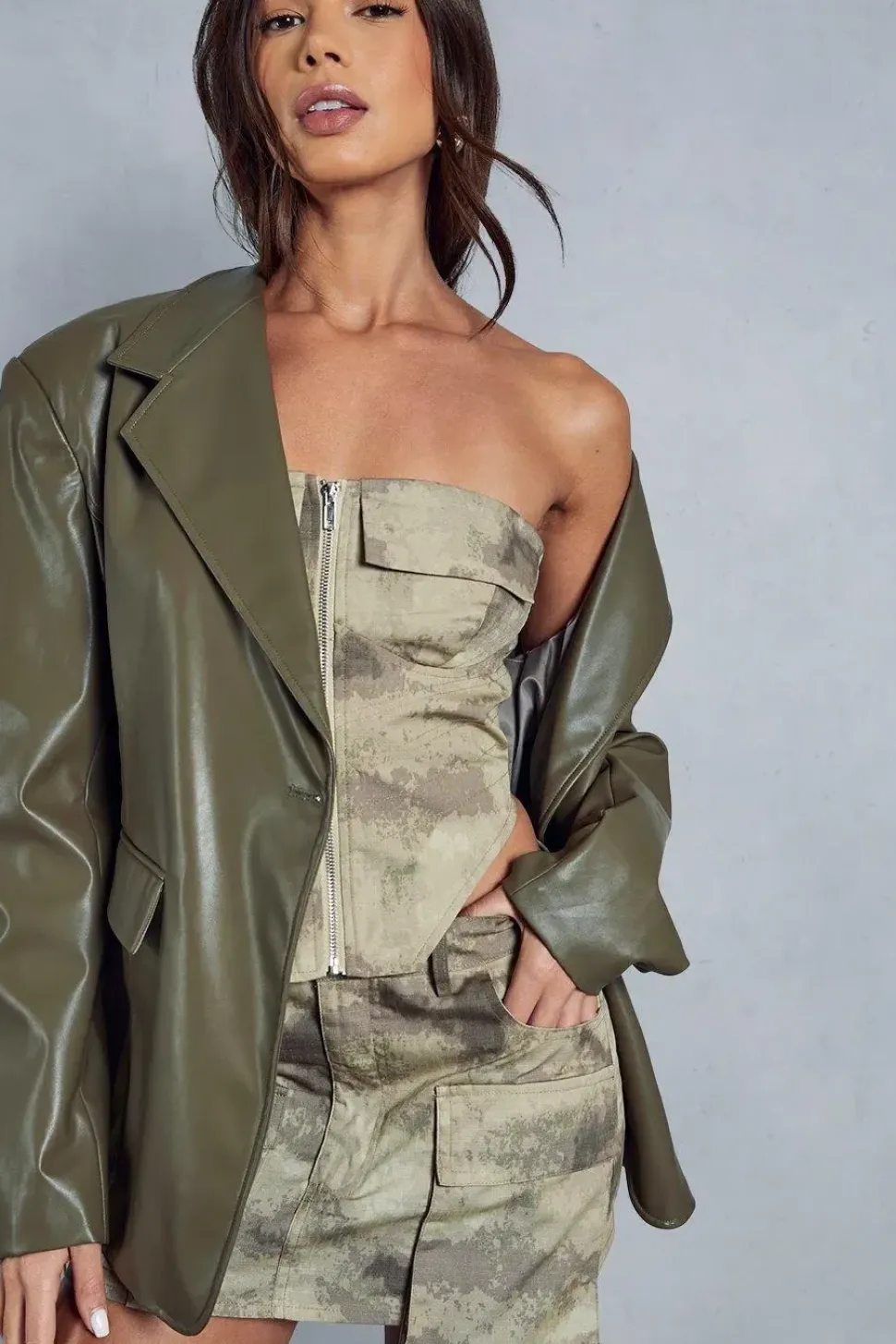 Leather Look Asymmetric Blazer