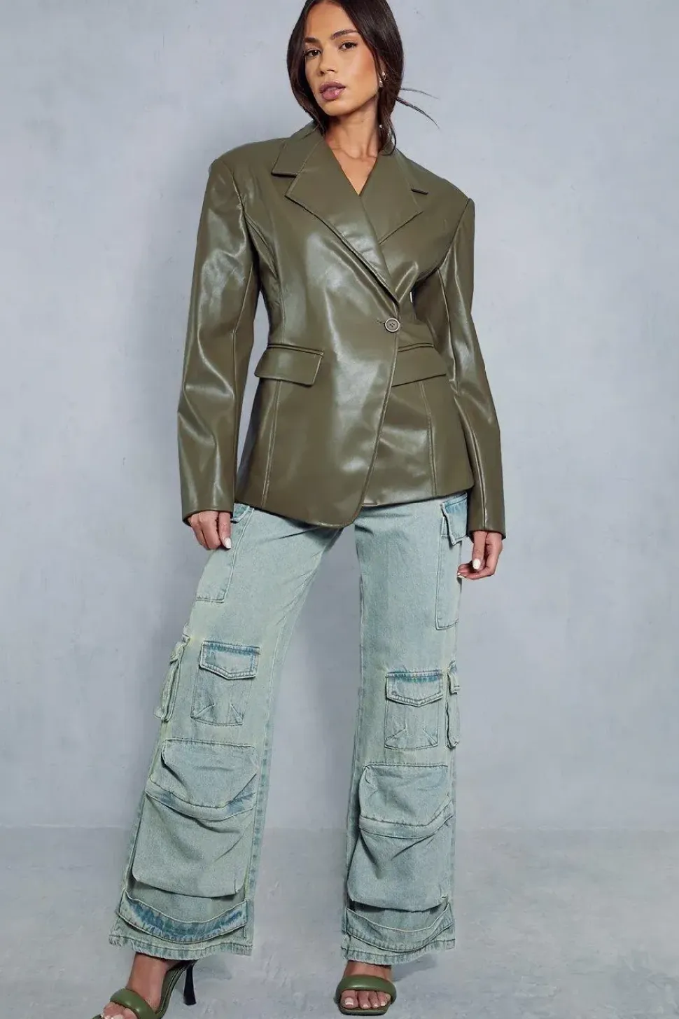 Leather Look Asymmetric Blazer