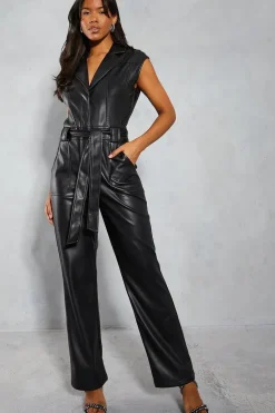 Leather Look Biker Jumpsuit