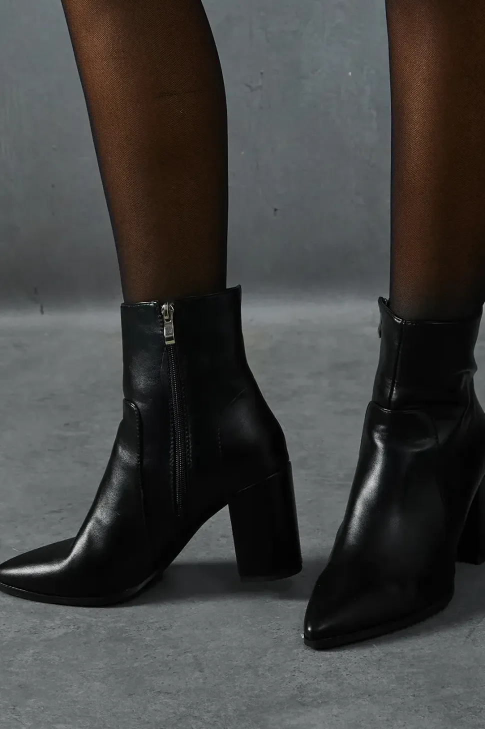 Leather Look Block Heel Ankle Boots