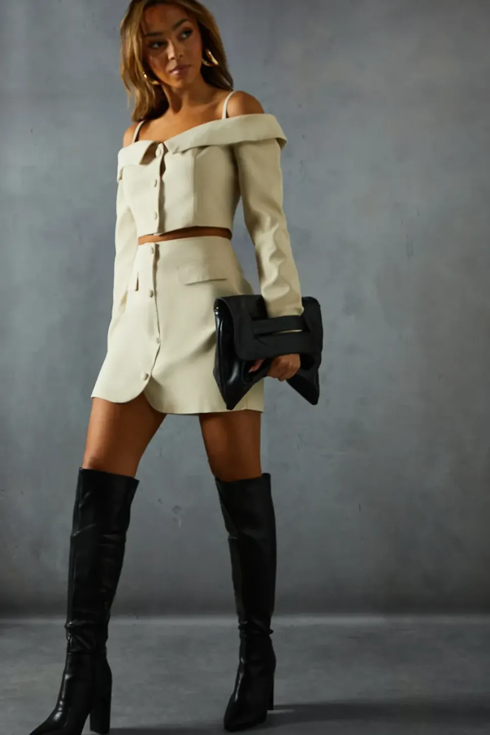 Leather Look Block Heel Knee High Boots