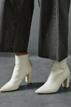 Leather Look Block Heel Pointed Ankle Boots