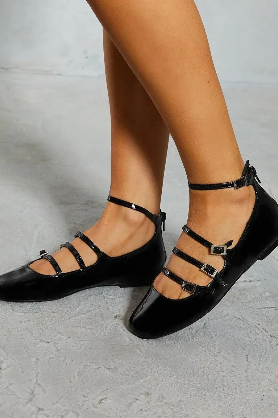 Leather Look Buckle Detail Ballet Flats