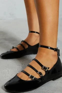 Leather Look Buckle Detail Ballet Flats
