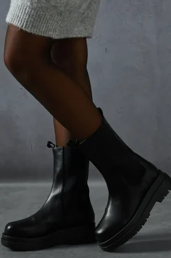 Leather Look Chunky Chelsea Ankle Boots
