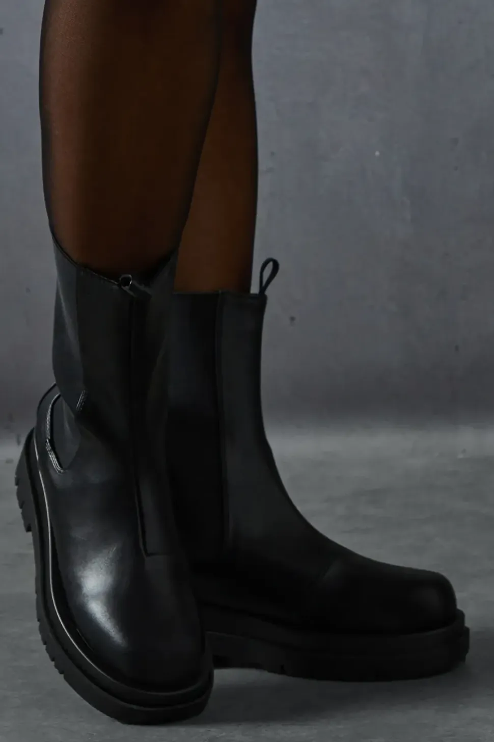 Leather Look Chunky Chelsea Ankle Boots