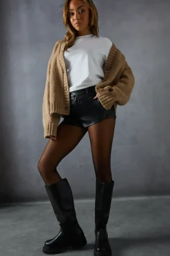 Leather Look Chunky Knee High Boots