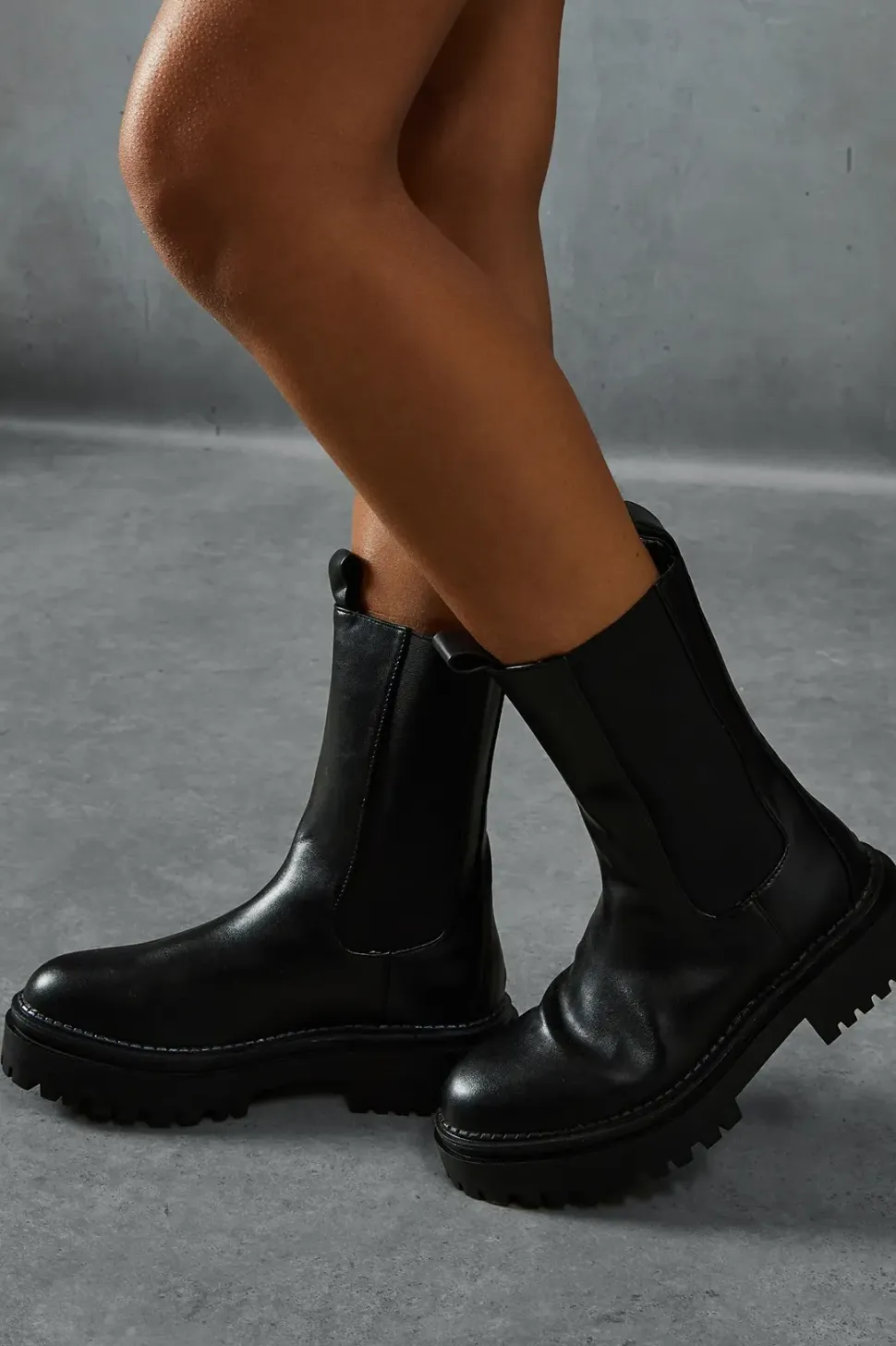 Leather Look Chunky Sole Ankle Boots