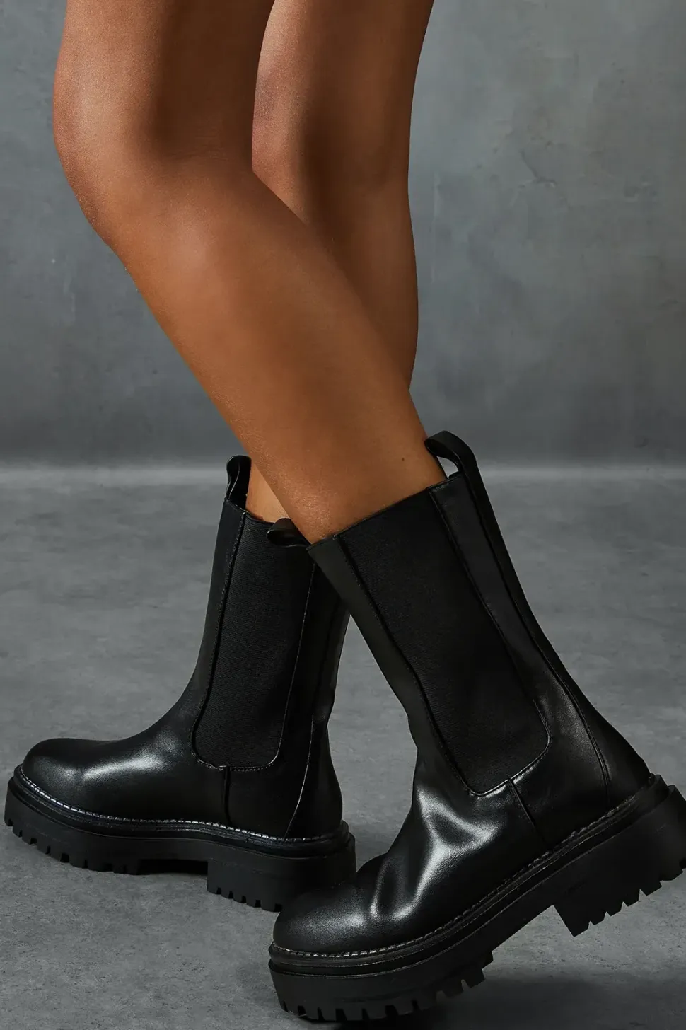 Leather Look Chunky Sole Ankle Boots