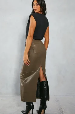 Leather Look Column Maxi Skirt