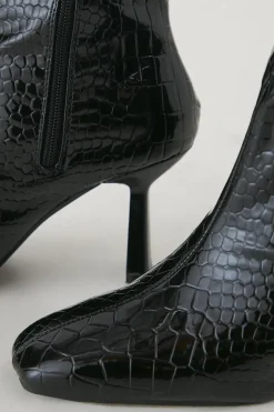 Leather Look Croc Wide Heel Boots